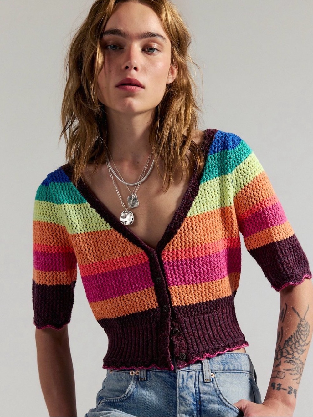 Free People Tyler Cardigan. NWT. Rainbow combo